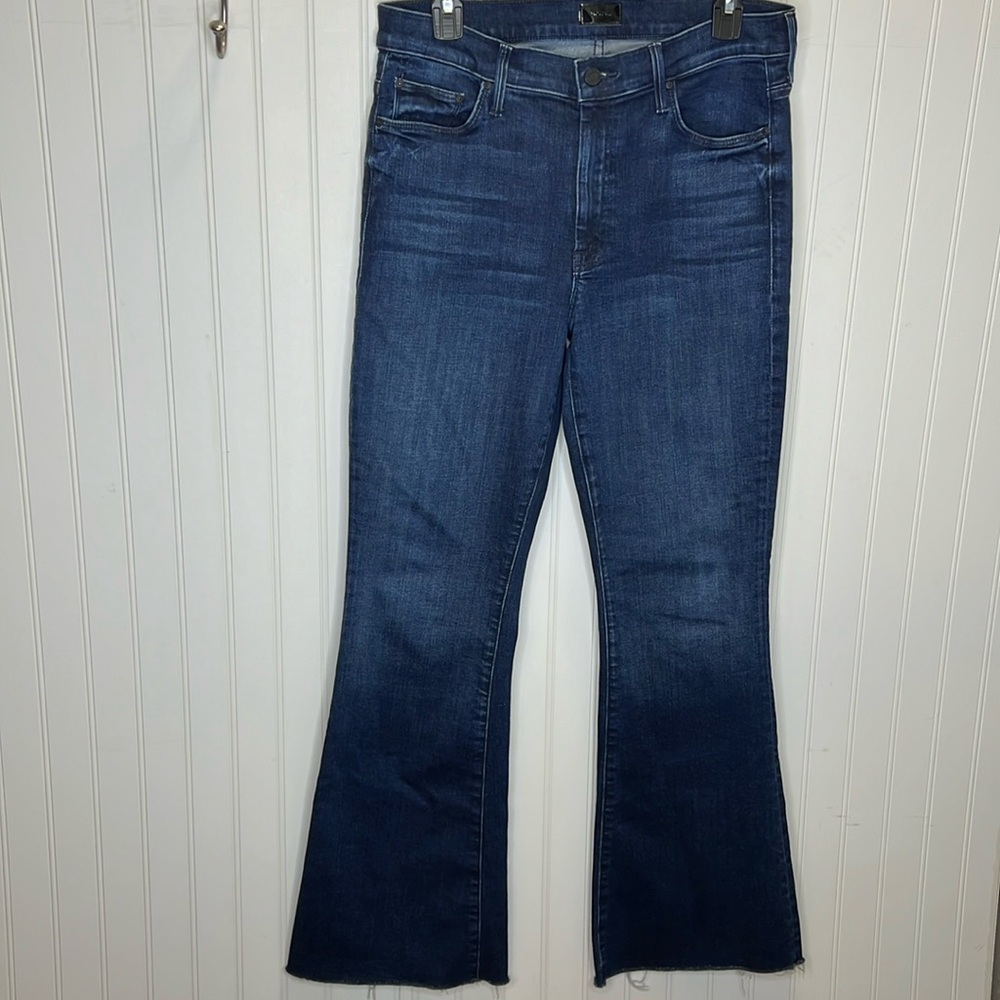 MOTHER Dark Blue Flared Wide-Leg Jeans